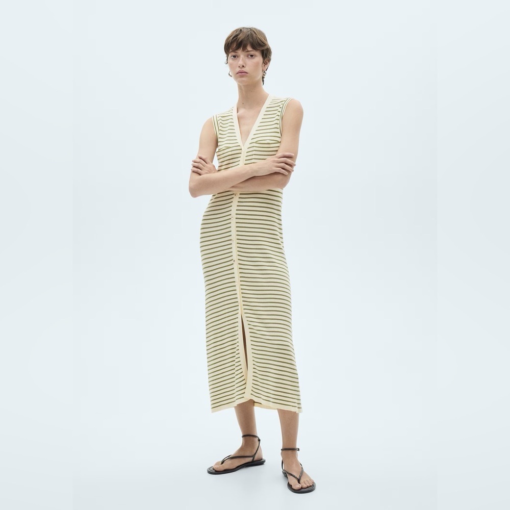 Mango khaki striped sweater dress NWT